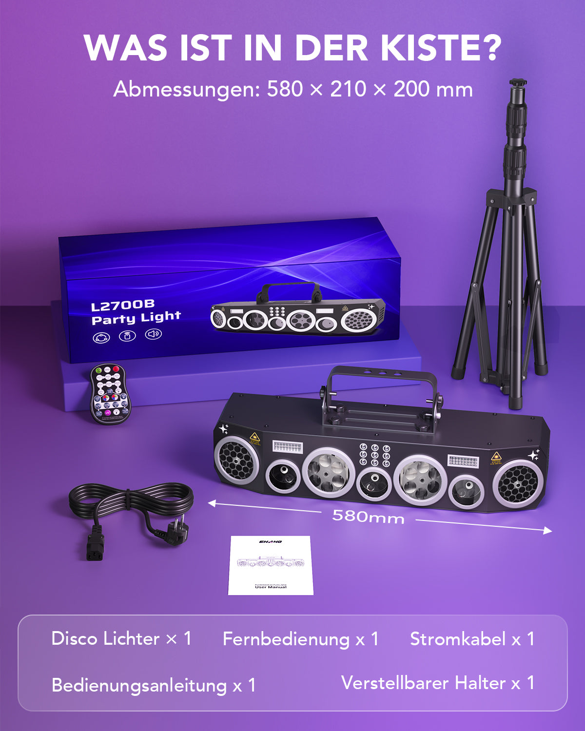 Ehaho L2700B Discolicht Partylicht mit Stativ