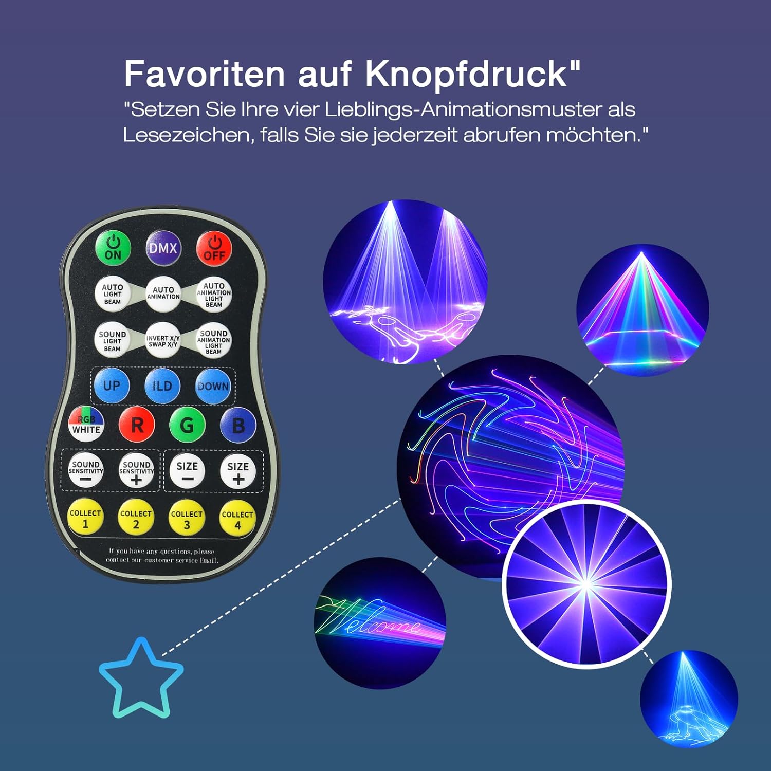 Ehaho L2400 3D Discolicht Partylicht | Animation Auswählen Größe ändern