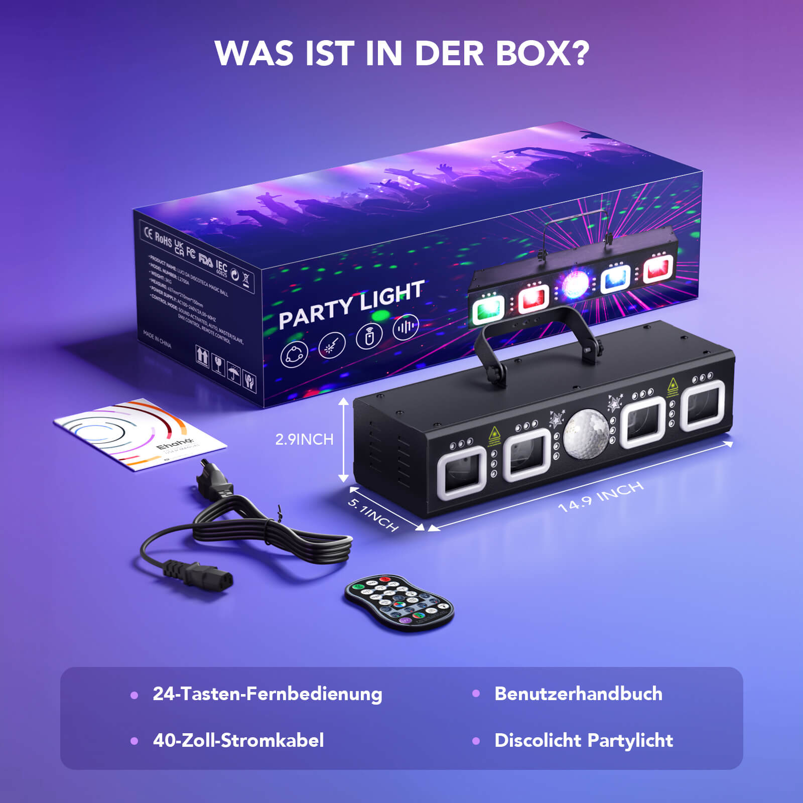 Ehaho L2500 Discolicht Partylicht mit Stativ
