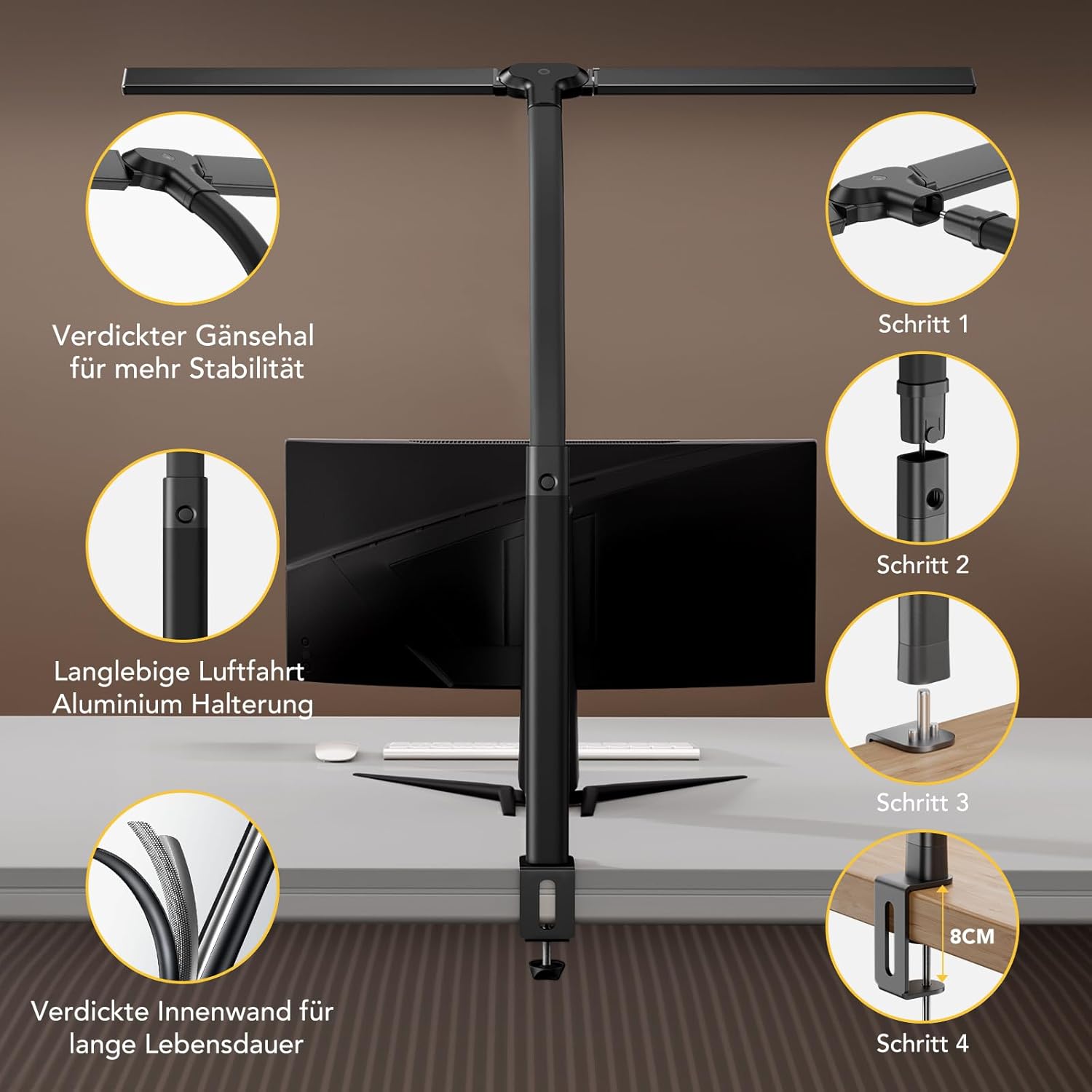 Ehaho Schreibtischlampe LED dimmbar | 80cm 2100 Lumen