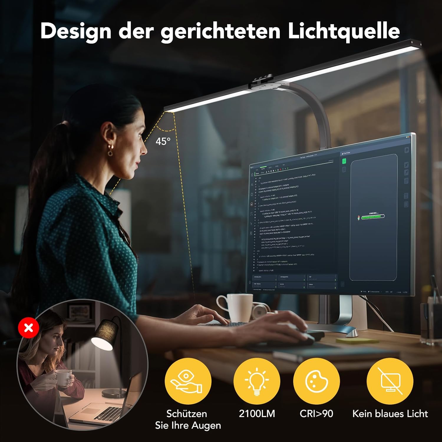 Ehaho Schreibtischlampe LED dimmbar | 80cm 2100 Lumen