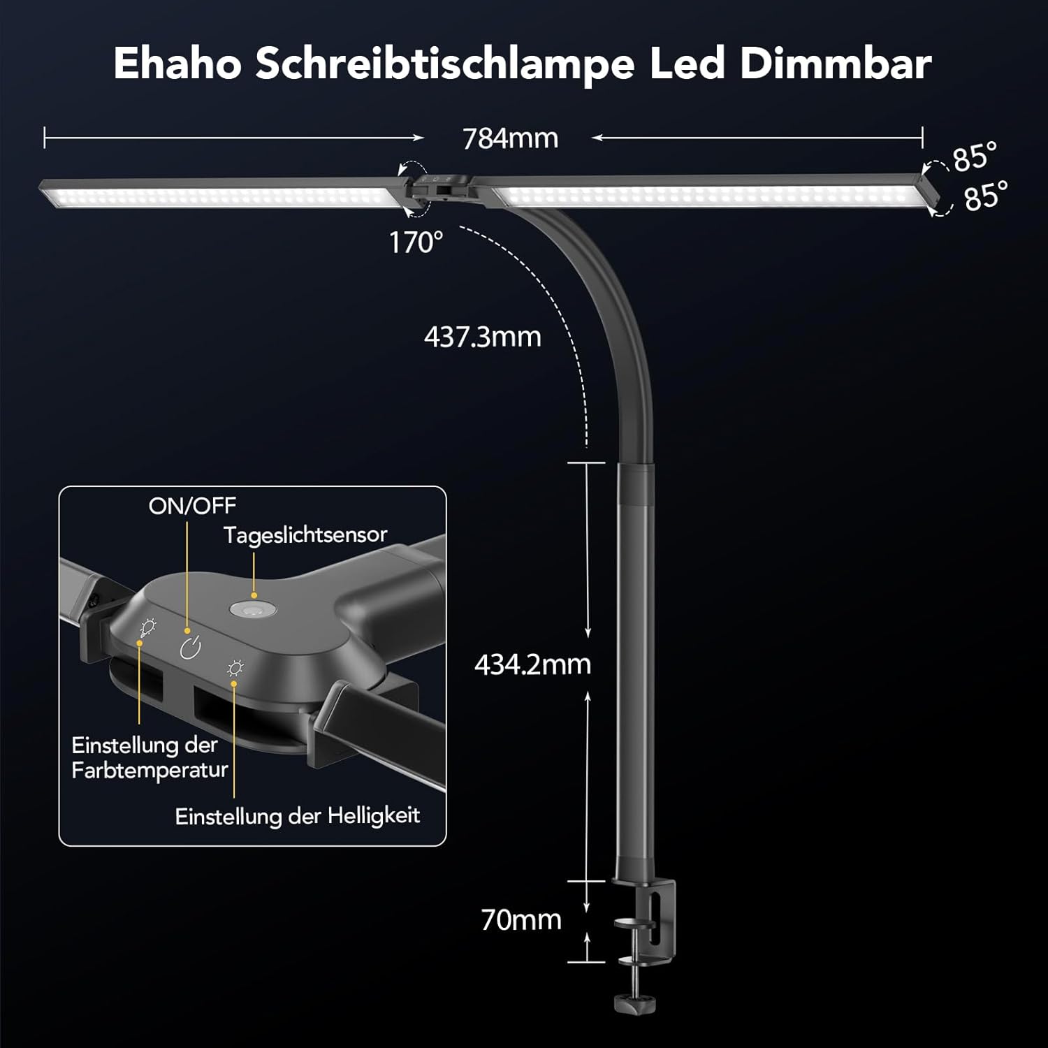 Ehaho Schreibtischlampe LED dimmbar | 80cm 2100 Lumen