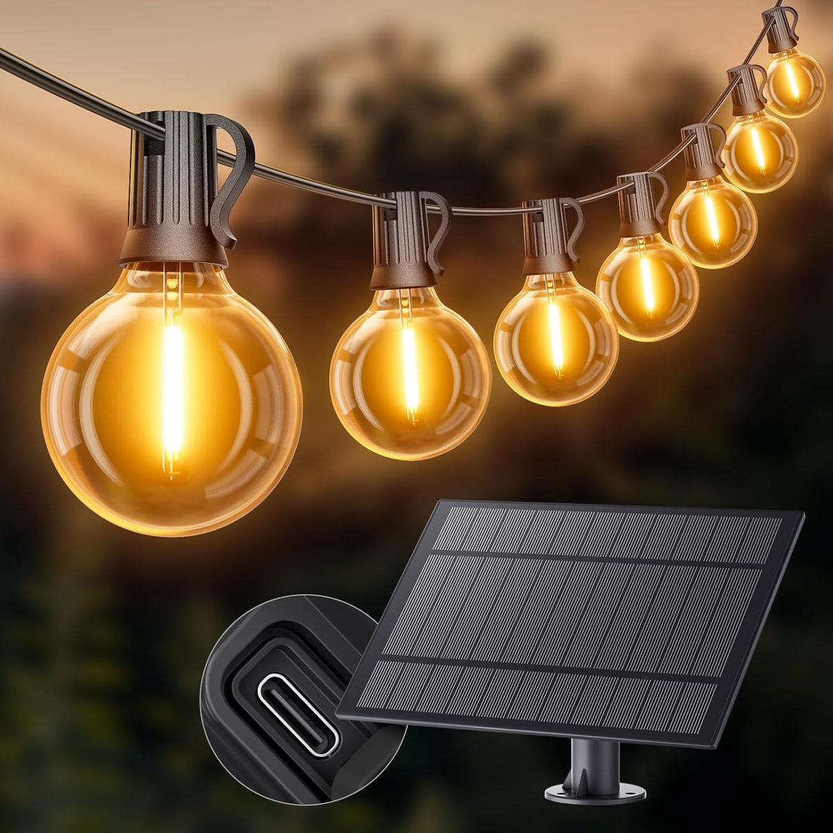 Ehaho Lichterkette Außen Solar | 7.6M 20+3 LED G40 Solar Lichterkette